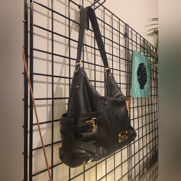 Michael Kors Hudson Hobo Belted Corset Moto Biker Black Leather Handbag Exc! - Picture 2 of 3